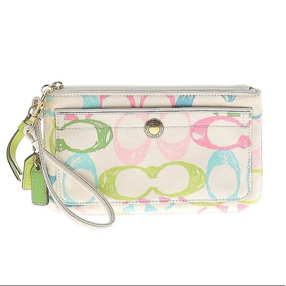 Coach Handbags - SOLD❤️ Coach Y2K Vintage Wristlet Pastels White Pink Blue Green Logo